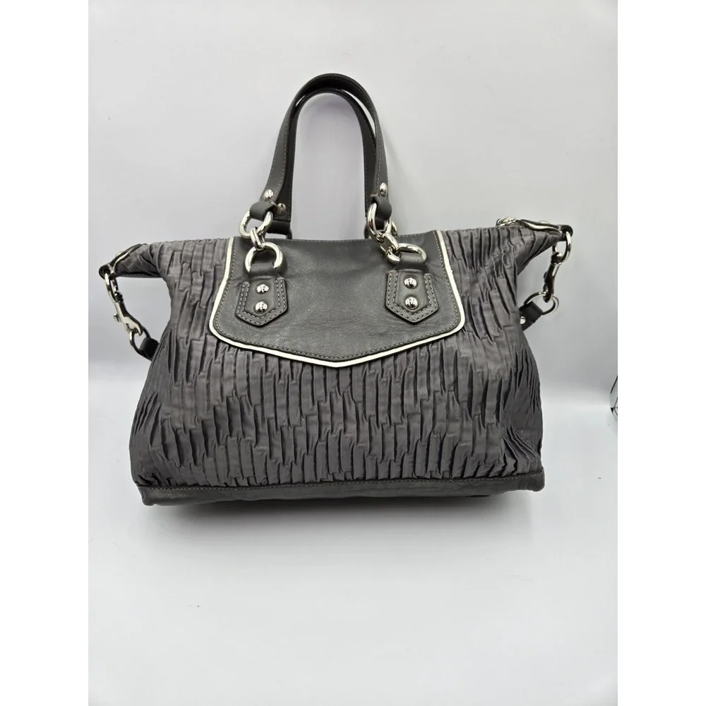 Coach Ashley Gathered Satin Satchel Bag Gray